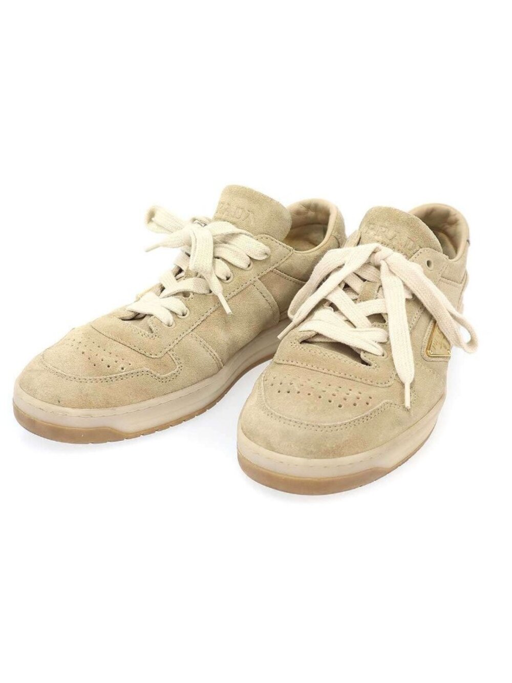 Prada Downtown Low Cut Suede Sneakers Beige